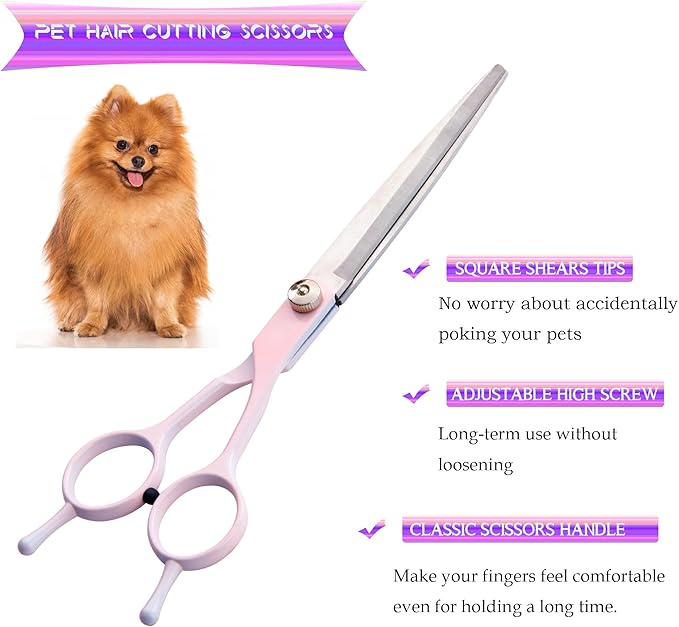 Dog Grooming Scissors Kit, Fcysy Professional Dog Trimming Scissors Set, Hair Cutting Scissors for Pet Dog Cat Grooming at Home, Curved Dog Scissors Pet Thinning Shears, Pet Grooming Supplies