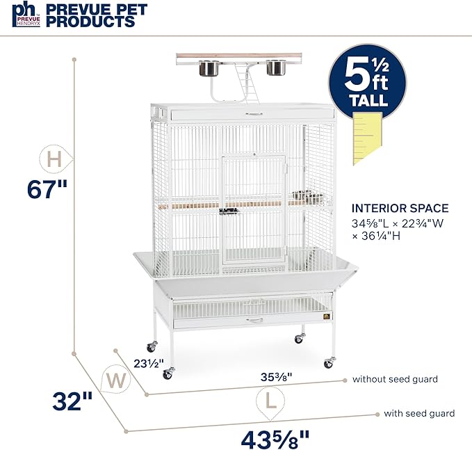 Prevue Pet Products Wrought Iron Select Bird Cage 3154C, Chalk White, 36-Inch by 24-Inch by 66-Inch