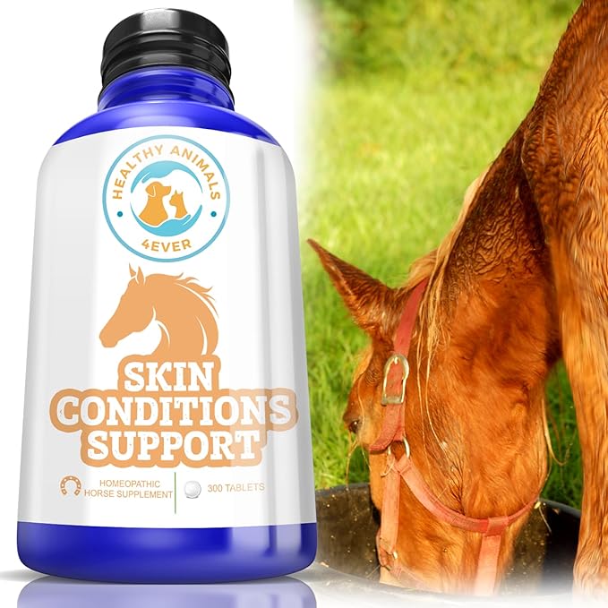 Healthy Animals 4Ever All-Natural Horse Skin Conditions Support - Helps Prevent Dermatitis, Rain Rot & Ringworm - Supplements for Horses - Homeopathic & Highly Effective - 300 Tablets