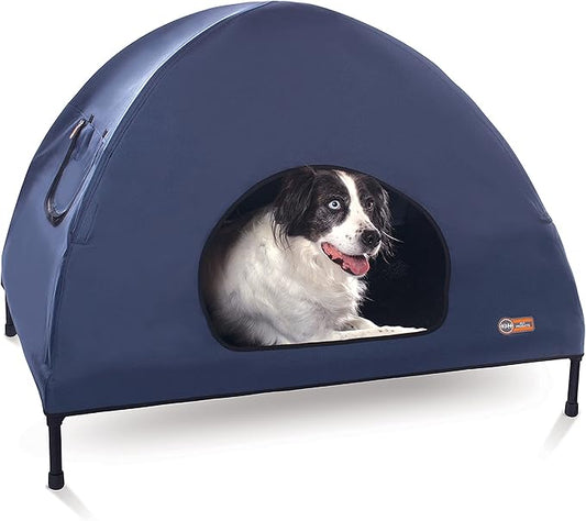 K&H Pet Products Original Pet Cot Tent, Portable Dog House, Dog Shade & Weather Shelter, Elevated Cot Dog Bed, Navy Blue, Large 30 X 42 X 32 Inches