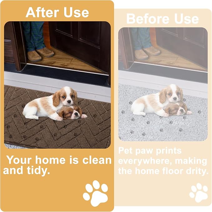 Tindbea Dog Mat for Muddy Paws,Absorbs Moisture Dirt Non-Slip Washable Mud Mat for Dogs,Soft Rubber Backing Front Inside Pet Rug for Entryway, Mud Dog Paws, Patio(20"x31.5",Light Taupe)