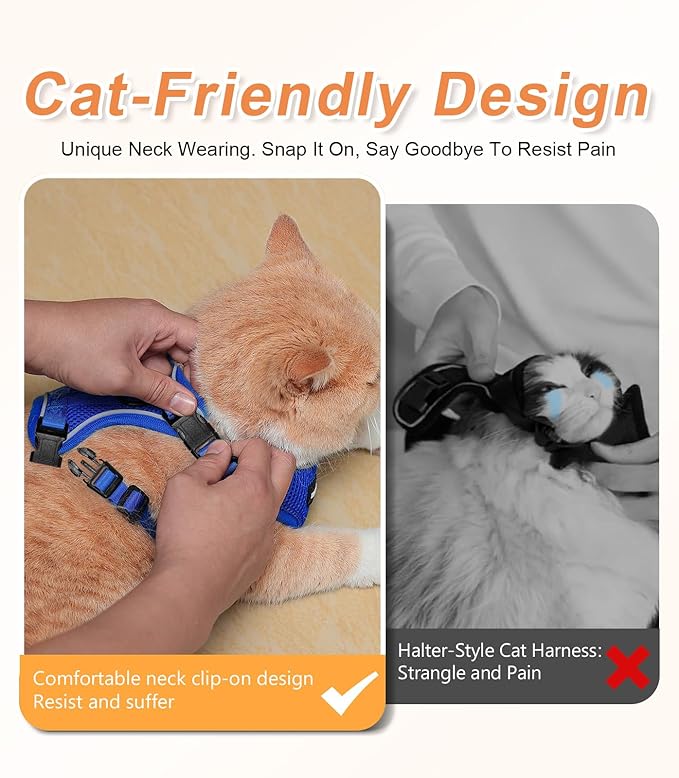 Cat Harness and Leash Set [ MAX Safety Third Generation ] Escape Proof Soft Adjustable Cat Leash Breathable Comfortable Vest Easy to Wear Kitten Harness for Outdoor Walking