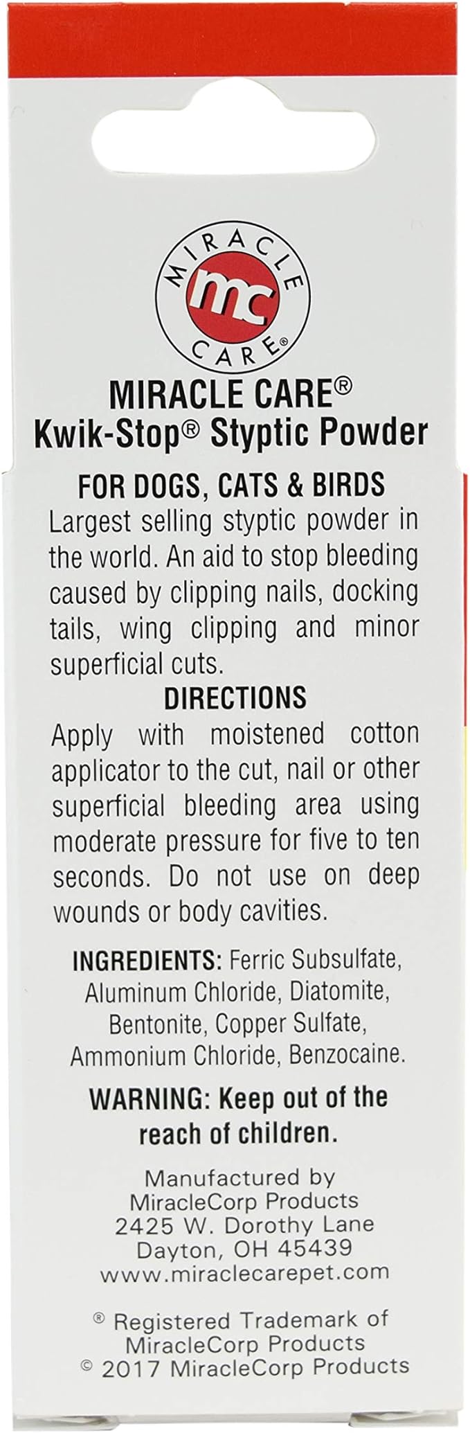 Kwik Stop Styptic Powder For Dogs, Cats, and Birds, Fast-Acting Blood Stop Powder For Pets, Quick Stop Bleeding Powder For Dog Nail Clipping and Minor Cuts, 0.5 oz.