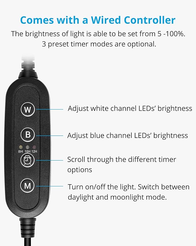 NICREW 30 Watts Aquarium LED Reef Light, Dimmable Full Spectrum Marine LED for Saltwater Coral Fish Tanks