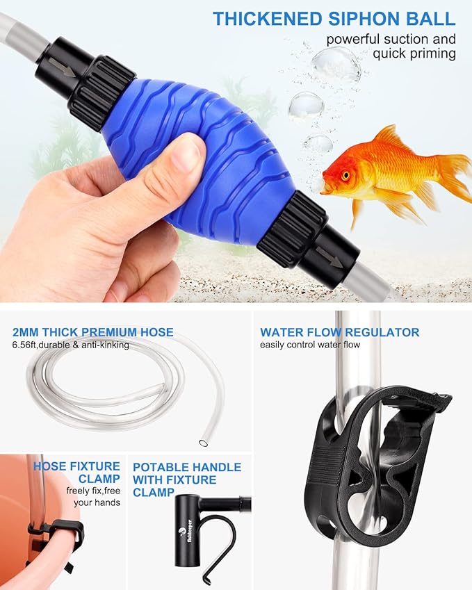 Aquarium Siphon Vacuum Cleaner, 256GPH/80GPH Quick Fish Tank Cleaner, Aquarium Gravel Cleaner Kit with Adjustable Water Flow for Sand Cleaning, Water Changing, Remove Dirt (Black New)