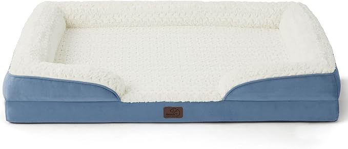 Bedsure Orthopedic Dog Bed for Large Dogs - Calming Dog Sofa Beds Large with Luxurious Short Plush, Big Pet Couch Bed with Removable Washable Cover, Waterproof Lining and Nonskid Bottom, Faded Denim