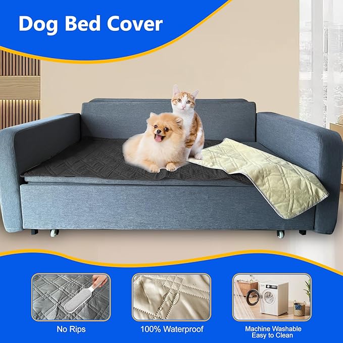 Dog Bed Cover, 100% Waterproof & Anti-Slip Pet Blanket Sofa Bed Mat, Reusable Bed Cover for Dogs, Washable Geometric Embroidery Mattress, Camping Pad for/Pet/Dog/Cat (82x102 inch, Grey)