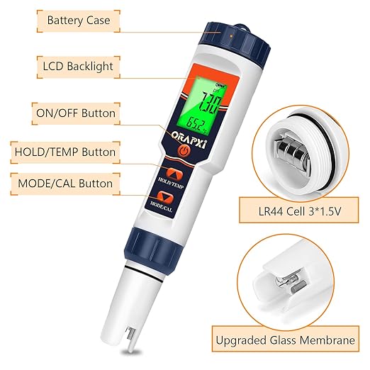 Pool Salt Tester pH Meter ORAPXI Salinity Meter and pH Tester PPM EC Meter with LCD Screen 5 in 1- Salt pH TDS EC Meter for Saltwater Pool, Hot Tubs, Spas, Aquarium, Hydroponics System, Home Brew