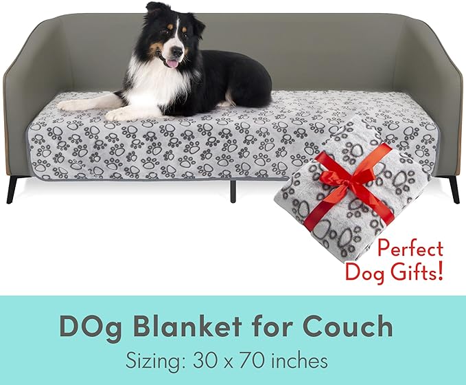 Stuffed Premium Soft Dog Couch Blanket, with Flannel Cute Paw Print, 30 * 70 inches, Cat Blanket Puppy Supplies Dog Products Stuff Essentials, Gray