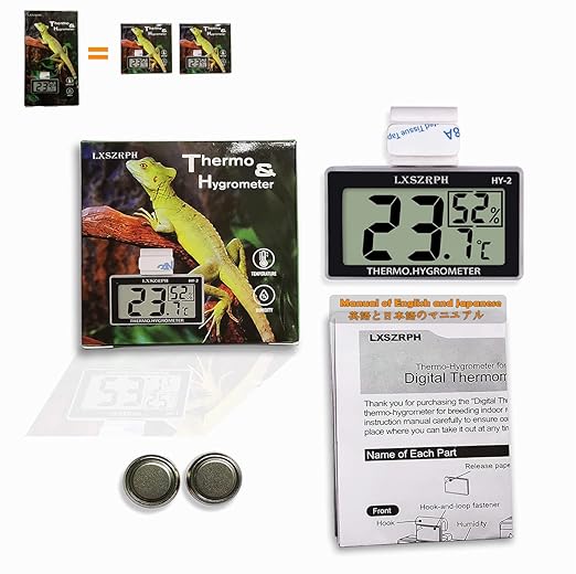 Reptile Thermometer Hygrometer HD LCD Reptile Tank Digital Thermometer with Hook Temperature Humidity Meter Gauge for Reptile Tanks, Terrariums, Vivarium (2packs)