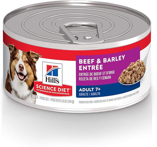 Hill's Science Diet Adult 7+, Senior Adult 7+ Premium Nutrition, Wet Dog Food, Beef & Barley Loaf, 5.8 oz Can, Case of 24