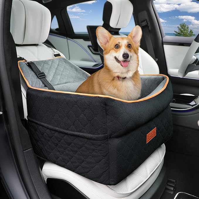 Dog Car Seat for Small Dogs, Memory Foam Dog Booster Seat for Dogs under 35 lbs, Detachable & Washable Dog Car Seat for Front & Back Seats, Elevated Pet Car Seat with Storage Pockets