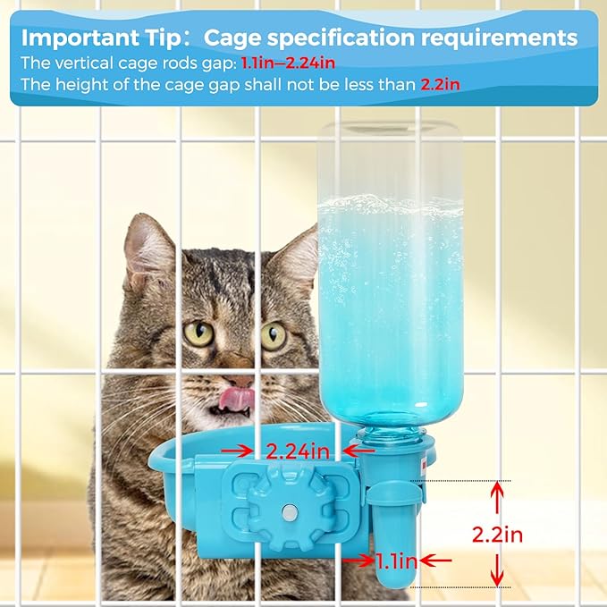 16oz Pet Water Bottle, Gravity Dog Water Bowl Dispenser for Cage, Anti-Overflow Water Dispenser for Small Dogs, Cats, Rabbits and Other Small Animals, BPA Free, Gradient Blue