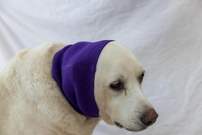 Ear Hematoma Dog, (2 Pack) Ear Muffs Snood Earmuffs No Wrap Ear Flap Soothing Hoodie for Dogs Grey+Purple L