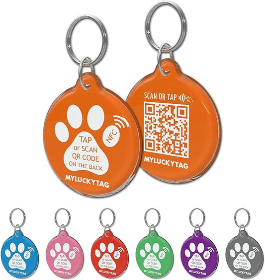 MYLUCKYTAG NFC&QR Code Personalized Dog Cat Tag, Online Pet Profile, Scan QR Receive Instant Pet Location Alert Email