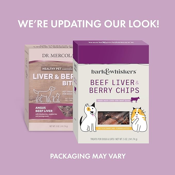 Dr. Mercola Bark & Whiskers Beef Liver & Berry Chips for Dogs & Cats, 5 Oz. (141.74 g), Made with 100% USA Beef Liver, Digestive Support, Veterinarian Formulated, Non-GMO