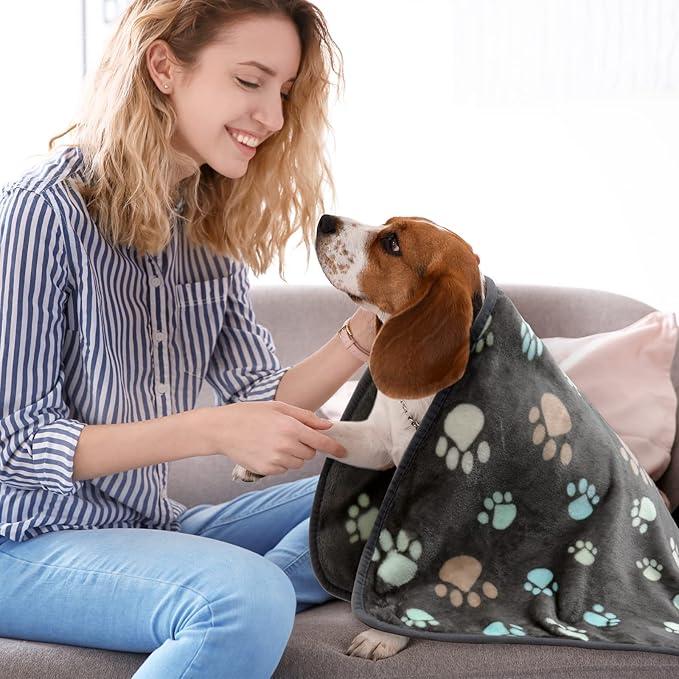 Blankets for Dogs Small,3 Pack Dog Blankets for Small Dogs Washable,Cat Blankets 23" x 16",Cute Paw Pattern,Soft Pet Mat Throw Cover for Kennel Crate Bed,Puppy Blankets,Dog Grey Blankets