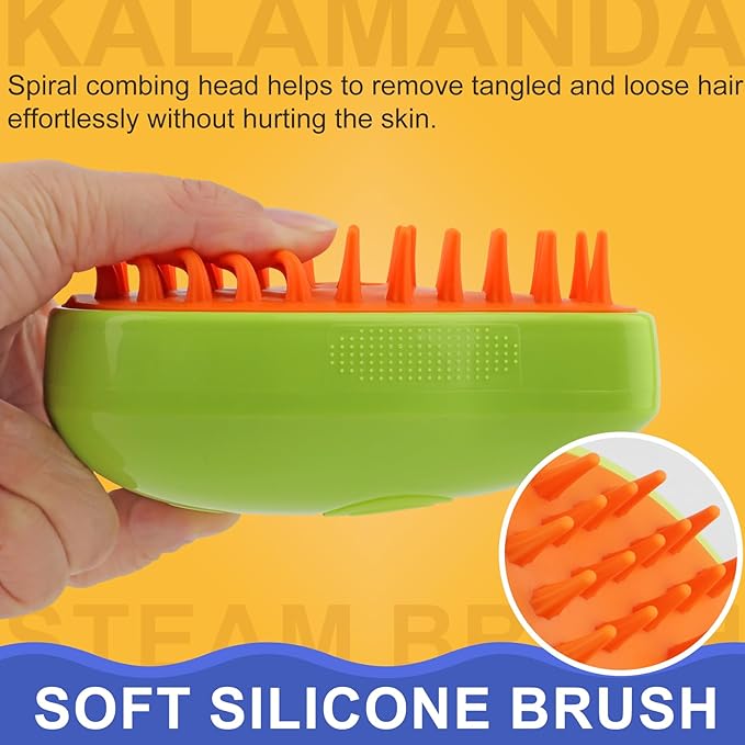 Cat Steam Brush, 3 in 1 Cat Steamy Brush Cleanser, Silicone Massage Grooming Brush, Pet Hair Cleaning Brush Comb for Cats Dogs(Mango Green)