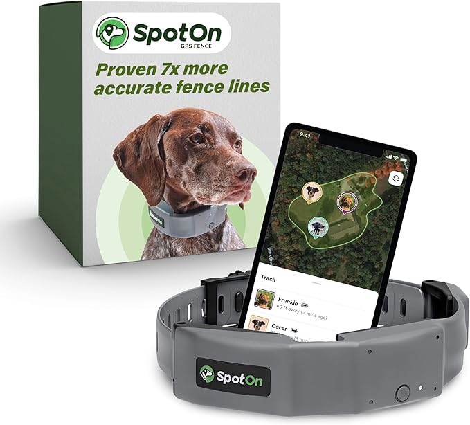 SpotOn Longer Battery Life, GPS Dog Fence, App Based Wireless Dog Fence Collar, Waterproof, Accurate & Reliable GPS Dog Fence System, Virtual Dog GPS Tracker for All Terrain Large/All Carriers