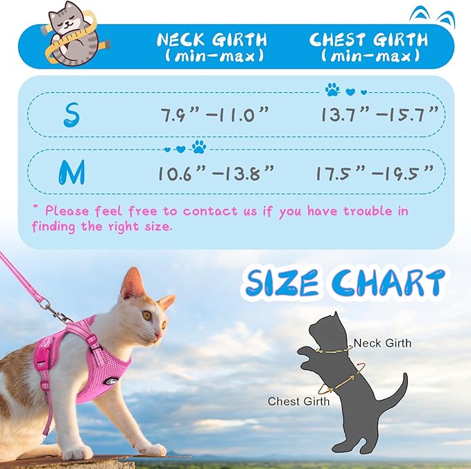 Supet Cat Harness and Leash Set for Small to Large Cats Adjustable Cat Vest Harness with Reflective Trim Universal Cat Leash and Harness for Cats/Puppies Outdoor Walking