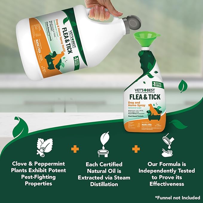 Vet's Best Flea and Tick Home Spray | Flea Treatment for Dogs and Home | Flea killer with Certified Natural Oils | 96 Ounces Refill