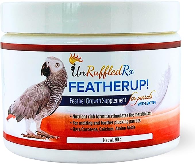 FeatherUp! Bird Vitamins with Biotin for Beautiful Plumage - Feather Growth Supplements for Parrots - 90 gm - 240 Servings