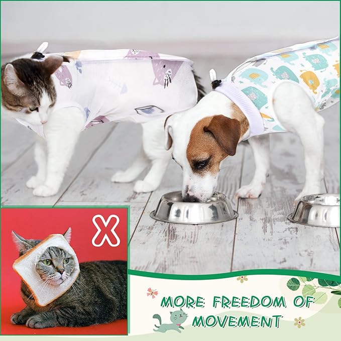 3 Pieces Cat Recovery Suit Kitten Recovery Suit E-Collar Alternative for Cats and Dogs Abdominal Skin Anti Licking Pajama Suit (Cute Pattern, Medium)