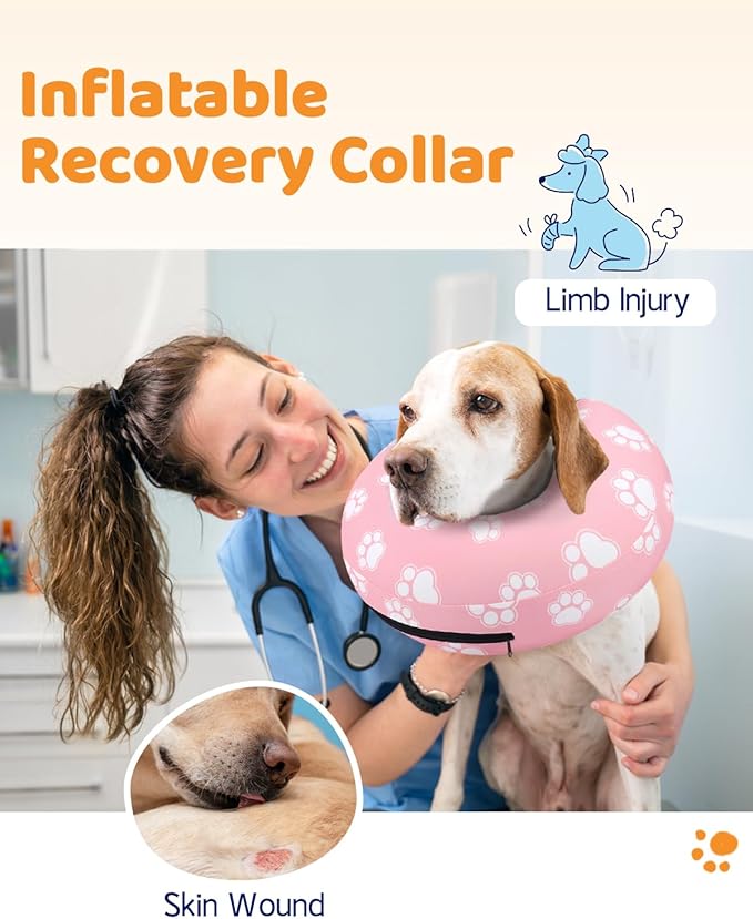 Supet Inflatable Dog Cone Collar Alternative after Surgery, Dog Neck Donut Collar Recovery E Collar, Soft Dog Cone for Small Medium Large Dogs