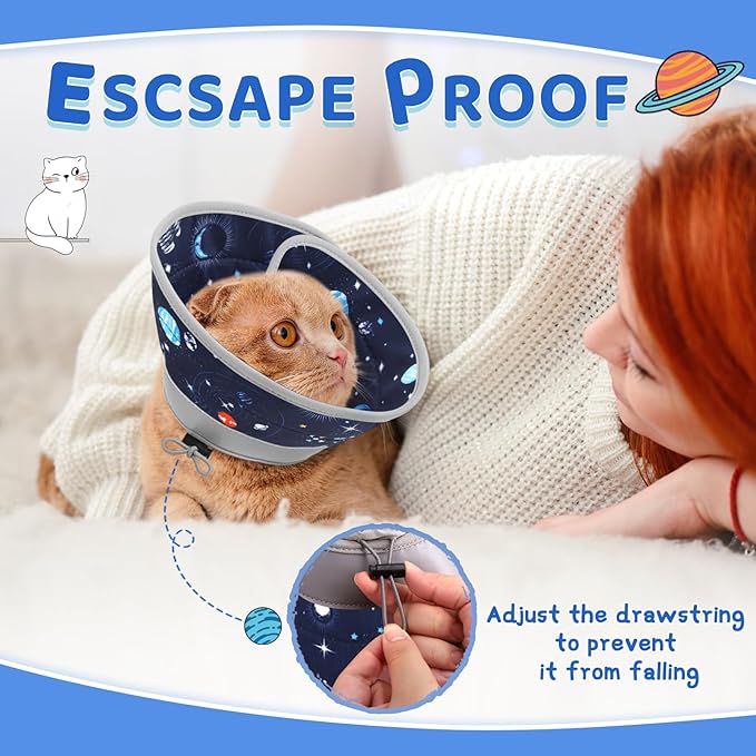 Cat Cone, Adjustable Cat Cone Collar Soft to Stop Licking, Foldable Cute Cat Cone Alternative, Water Resistant Neck Cone for Cats, Lightweight Cat Recovery E Collar for Cat Kitten（Grey, S