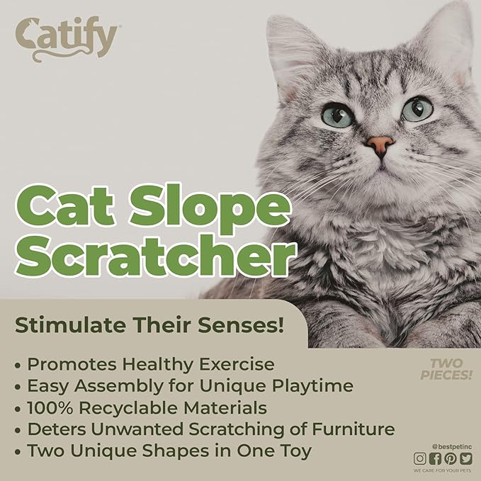 Best Pet Supplies Corrugated Cardboard Cat Scratcher Refill Pads, Lounger, and Fun Interactive Scratching Boards, Claw Safe, Durable, Natural Recycled Materials, Supports Active Play - Slope (2 Pack)