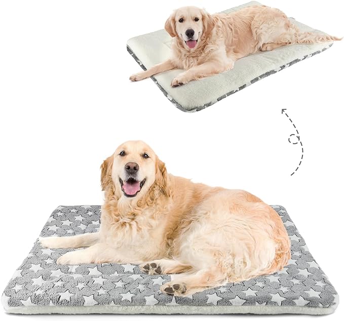 Mora Pets Dog Bed Crate Pad Ultra Soft Pet Bed with Cute Star Print Washable Crate Mat for Large Medium Small Dogs Reversible Fleece Dog Crate Kennel Mat Cat Bed Liner 41 x 29 inch Grey