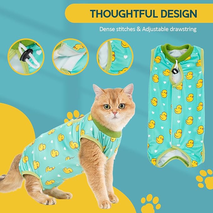 Avont Cat Recovery Suit, Cat Onesie for Cats After Spay Surgery Healing, Cat E-Collar Cone Alternative for Surgical Recovery Skin Diseases -Duck(M)