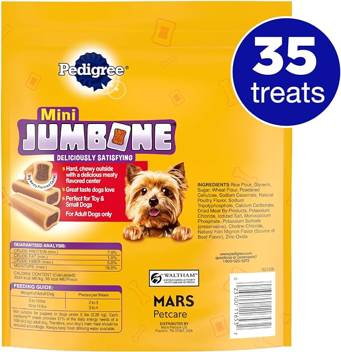 PEDIGREE MINI JUMBONE Small Dog Treats Real Beef Flavor, 21 oz. Pack (35 Treats)