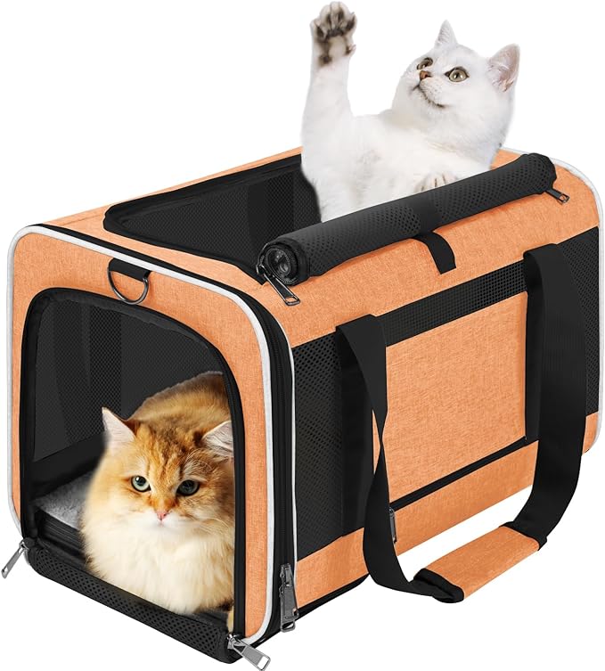 Large Cat Carry Bag, Soft Shell Shih-Tzu Pet Transport Crate, 18x12x12 Top Opening Maltese-Dog Traveling Mesh Kennel 10 Pound, Big Bunny Rabbit Carrying Case Animal Carrier Kitty Product Orange