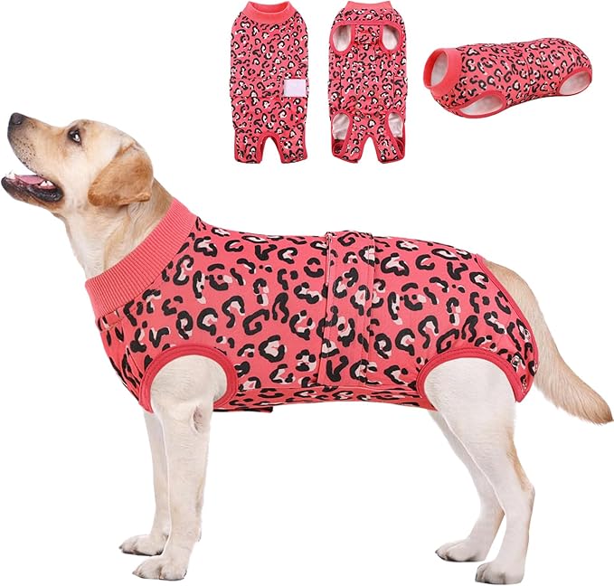 AOFITEE Dog Recovery Suit, Dog Surgical Recovery Suit for Female Dogs Male Dogs, Cozy Dog Onesie for Surgery, Cone E-Collar Alternative, Anti Licking Dog Surgical Shirt with Pee Hole, Pink Leopard XL