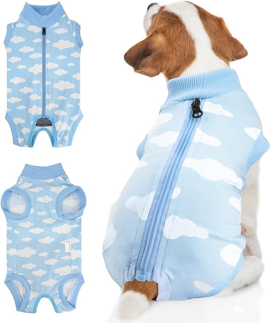 BENCMATE Dog Recovery Suit, After Surgery Dog Recovery Onesie, Professional Pet Zip Up Recovery Shirt Dog Abdominal Wound Bandages, Substitute E-Collar & Cone, Dog Onesie (Medium,Clouds)