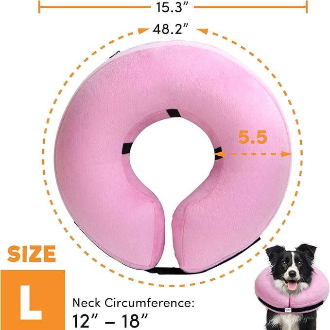BENCMATE Protective Inflatable Collar for Dogs and Cats - Soft Pet Recovery Collar Does Not Block Vision E-Collar (Large, Pink)