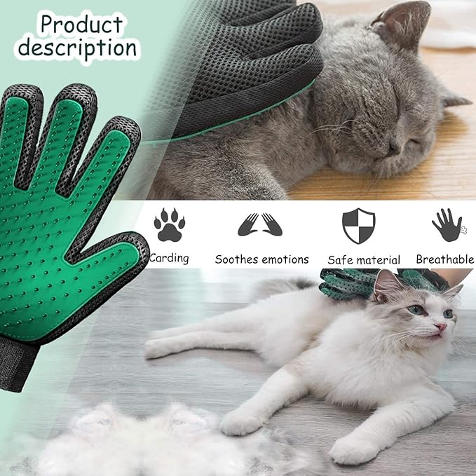 Pet Grooming Glove Hair Remover Brush Gentle Deshedding Efficient Pet Mitt Pet Massage Gloves Left & Right Hand Draw Dogs Cats Horses Long Short Fur (1Pair Left & Right Hand)