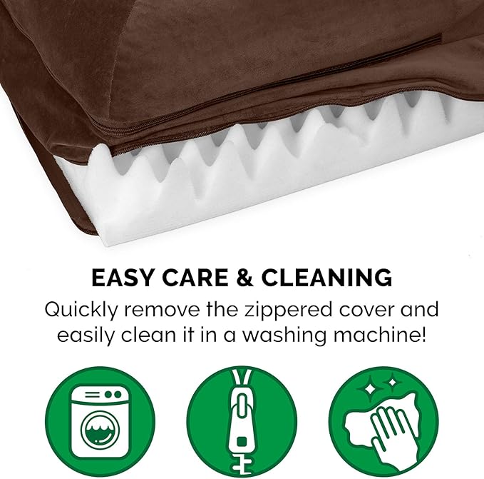 Furhaven Orthopedic Dog Bed for Large Dogs w/ Removable Bolsters & Washable Cover, For Dogs Up to 95 lbs - Plush & Velvet L Shaped Chaise - Sable Brown, Jumbo/XL