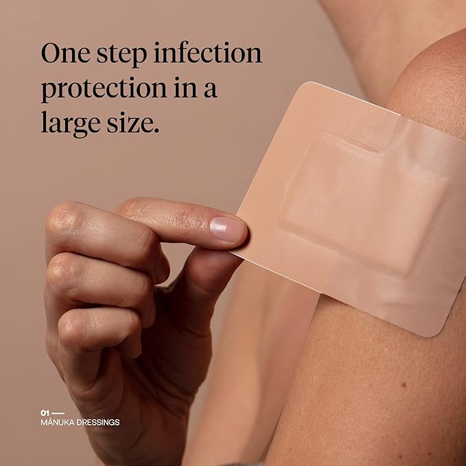 First Honey Manuka Honey Adhesive Bandages 6 Pack | Latex Free, Antibiotic Free Wound Dressing | Medical Grade Honey Adhesive Pads | First Aid Care Burns, Cuts, Scrapes, Wounds, Lacerations