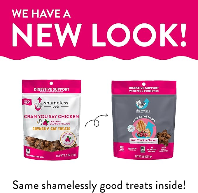 Shameless Pets Crunchy Cat Treats - Kitty Treats for Cats with Digestive Support, Natural Kitten Treats with Real Chicken, Healthy Flavored Feline Snacks - Cran You Say Chicken, 3-Pk