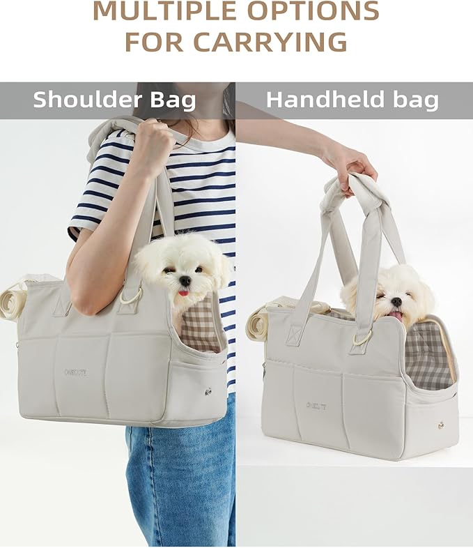 Dog Carrier for Small Dogs Rabbit cat with Large Pockets, Cotton Bag, Dog Carrier Soft Sided, Collapsible Travel Puppy Carrier (Grey, 13.6" L x 6.5" W x 10" H)