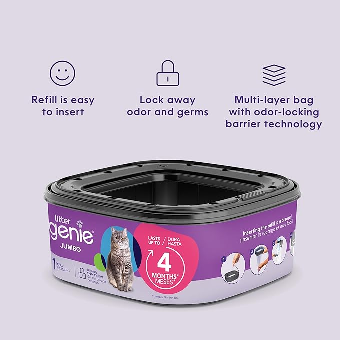 Litter Genie Refill Bags | Jumbo 1-Pack | Up to 4 Months of Supply in 1 Cartridge | Ultimate Odor Control Cat Litter Bags