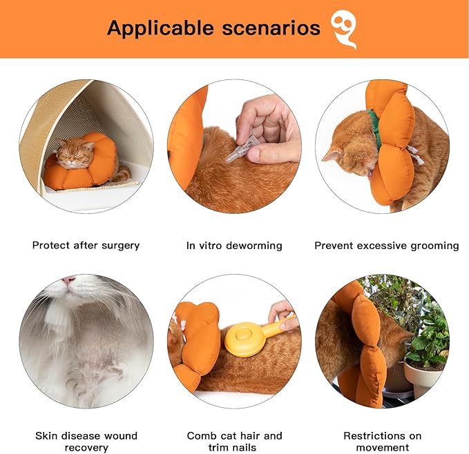 Cat Cone Collar,Cute Waterproof Cat Recovery Collar,Anti-Bite Lick Wound Healing Safety Elizabethan e Collar for Cats,Orange Pumpkin Cat Halloween Costume