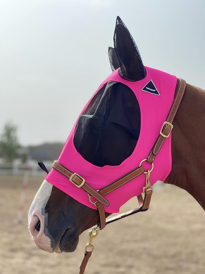 TGW RIDING Horse Fly Mask Super Comfort Horse Fly Mask Elasticity Fly Mask with Ears We Only Make Products That Horses Like (Dark Pink, S)