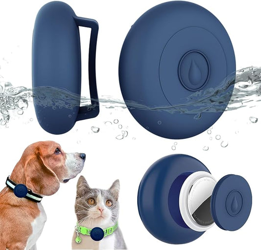 Airtag Dog Collar Holder Waterproof, Hidden Silicone Waterproof Airtag Case for Pet Cat Dog GPS Tracker, Anti-Lost Waterproof Airtag Holders Compatible with Apple AirTag for Dog Cat Collar (Navy)