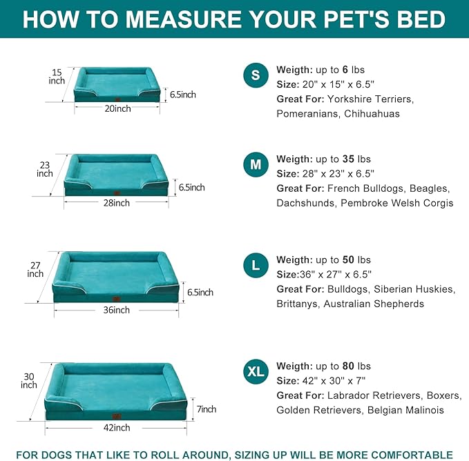 WNPETHOME Waterproof Dog Beds for Medium Dogs, Orthopedic Medium Dog Bed with Sides, Big Dog Couch Bed with Washable Removable Cover, Pet Bed Sofa with Non-Slip Bottom for Sleeping Green