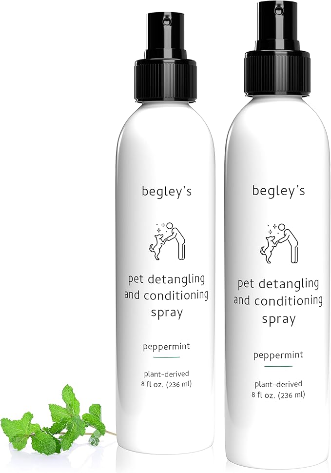 Begley's Natural Pet Detangling Spray - Premium Essential Oil Scented Detangler Spray for Dogs, Puppies & Cats - Dog Leave in Conditioner Spray - Dematting Spray for Dogs & Pets - 8 oz, Peppermint