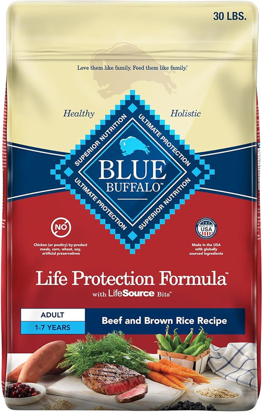 Blue Buffalo Life Protection Formula Adult Dry Dog Food, Helps Build and Maintain Strong Muscles, Made with Natural Ingredients, Beef & Brown Rice Recipe, 30-lb. Bag