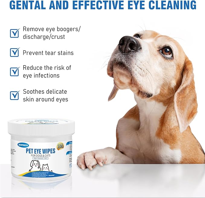 Dog Eye Wipes, Tear Stain Remover for Dogs, Big & Thick Cat Eye Wipes for Dogs, Mild Ingredient,Texturized & Presoaked Pet Eye Cleaner Pad for Discharge Crust Booger,100 Ct,Unscented